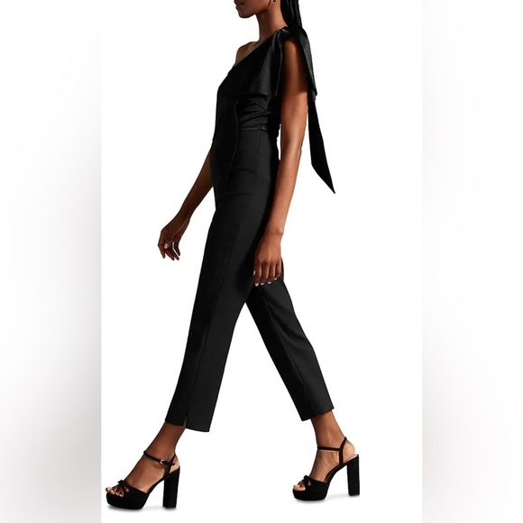 TED BAKER NWT Orliie Bow Trim One Shoulder Black Jumpsuit - Picture 15 of 15